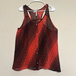 Canzone Top Women’s Size 1XL Orange Black Geometric Pattern Boho Y2K Blouse